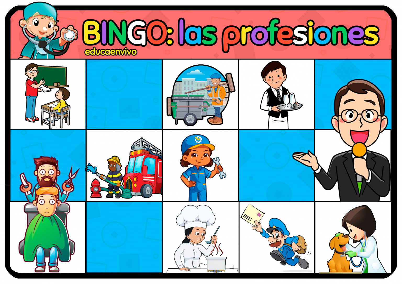 Bingo De Las Profesiones 3 Logo Educaenvivo